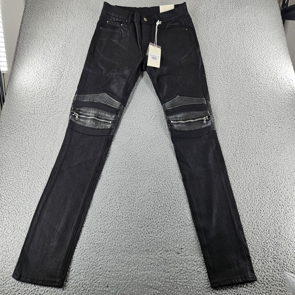 mnml Jeans Men 30 Black X186 Stretch Moto Denim Biker Zipper Streetwear Grunge k
